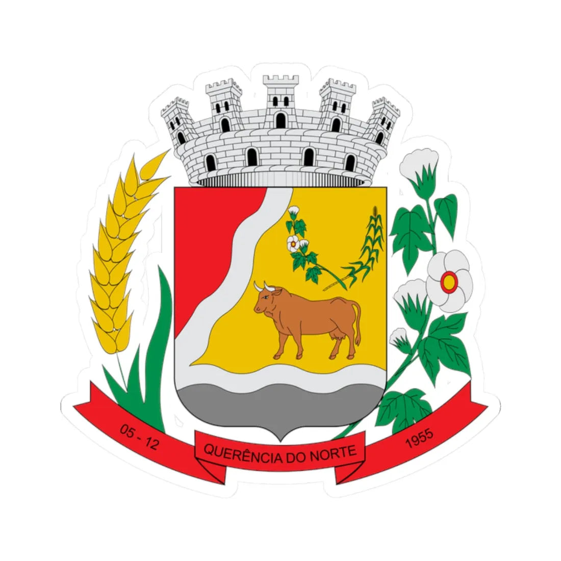 Brasão de Querência do Norte - PR (Brazil) (Coat of Arms) STICKER Vinyl Kiss-Cut Decal 2 Inch White - The Sticker Space