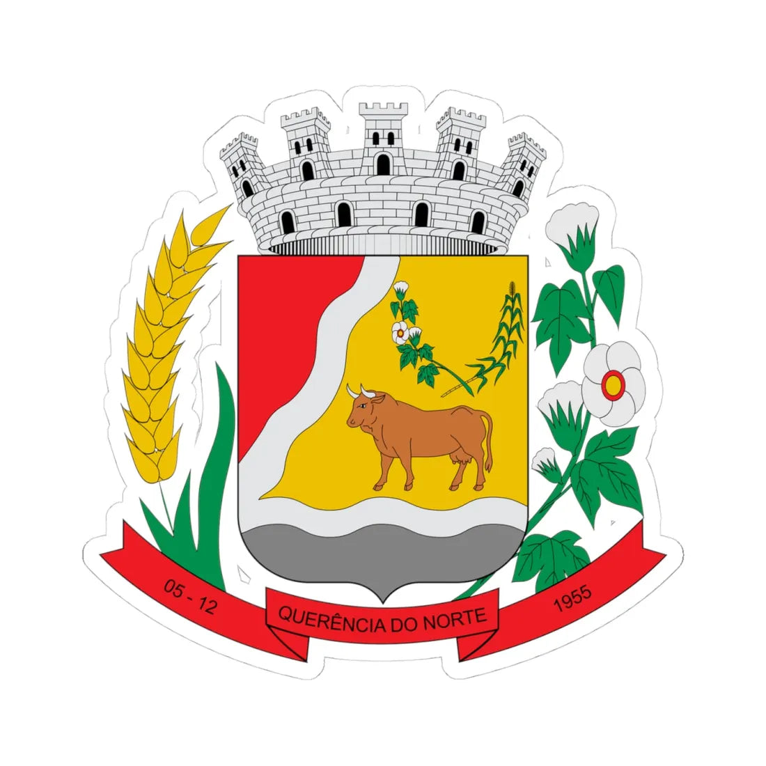 Brasão de Querência do Norte - PR (Brazil) (Coat of Arms) STICKER Vinyl Kiss-Cut Decal 4 Inch White - The Sticker Space