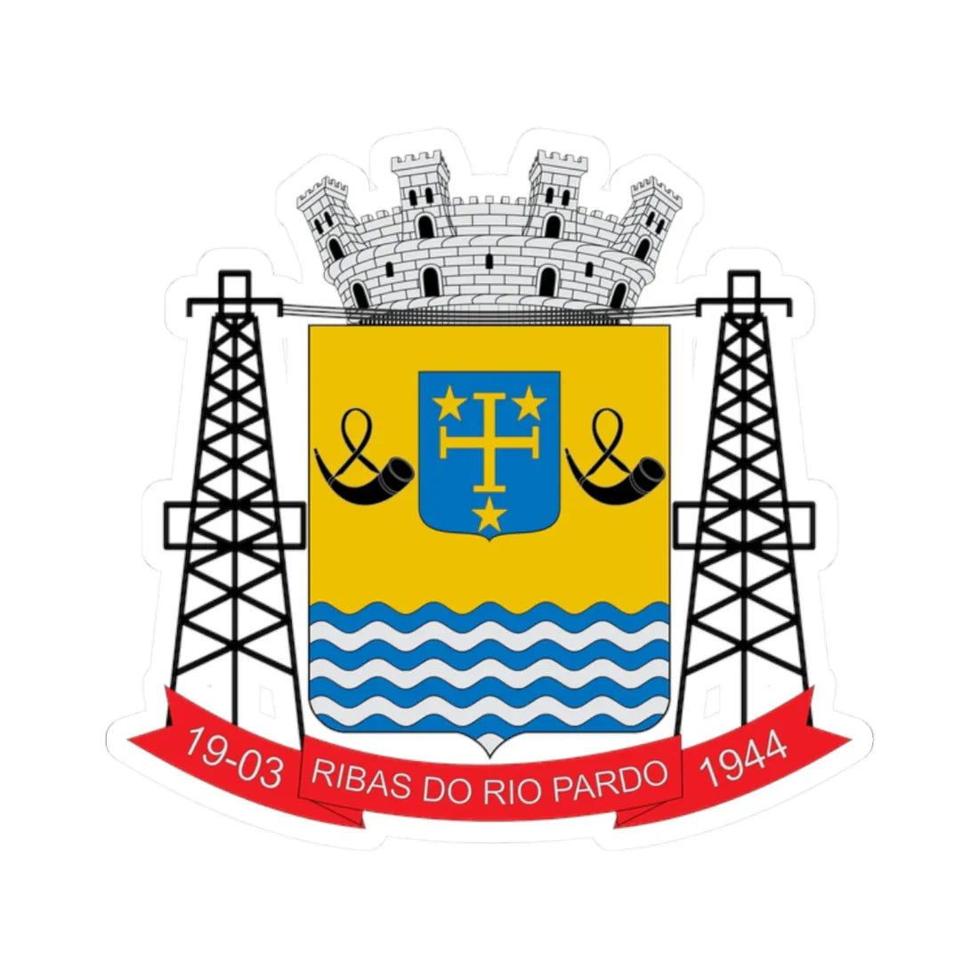 Brasão de Ribas do Rio Pardo - MS (Brazil) (Coat of Arms) STICKER Vinyl Kiss-Cut Decal 2 Inch White - The Sticker Space