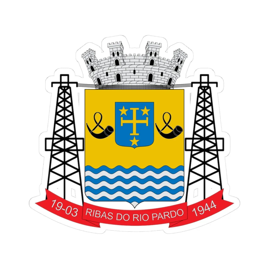 Brasão de Ribas do Rio Pardo - MS (Brazil) (Coat of Arms) STICKER Vinyl Kiss-Cut Decal 3 Inch White - The Sticker Space