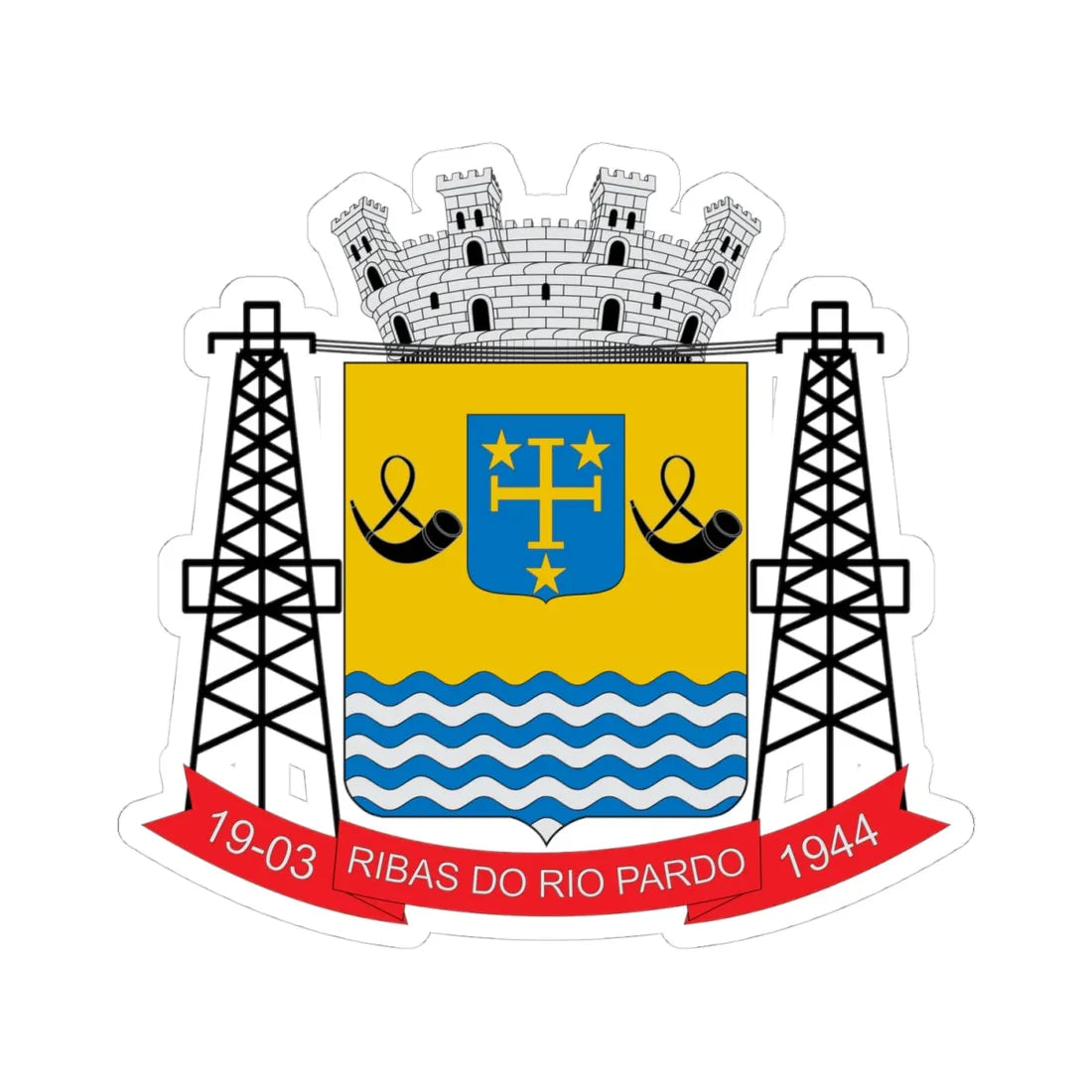 Brasão de Ribas do Rio Pardo - MS (Brazil) (Coat of Arms) STICKER Vinyl Kiss-Cut Decal 4 Inch White - The Sticker Space