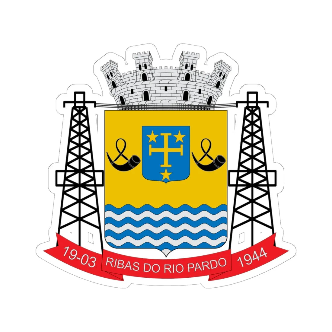 Brasão de Ribas do Rio Pardo - MS (Brazil) (Coat of Arms) STICKER Vinyl Kiss-Cut Decal 6 Inch White - The Sticker Space