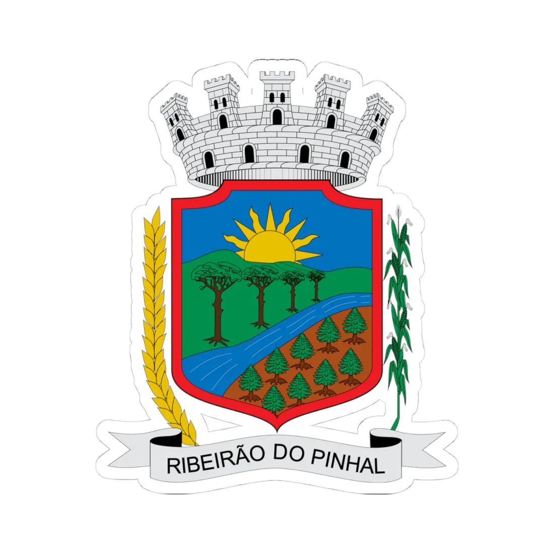 Brasão de Ribeirão do Pinhal - PR (Brazil) (Coat of Arms) STICKER Vinyl Kiss-Cut Decal 4 Inch White - The Sticker Space