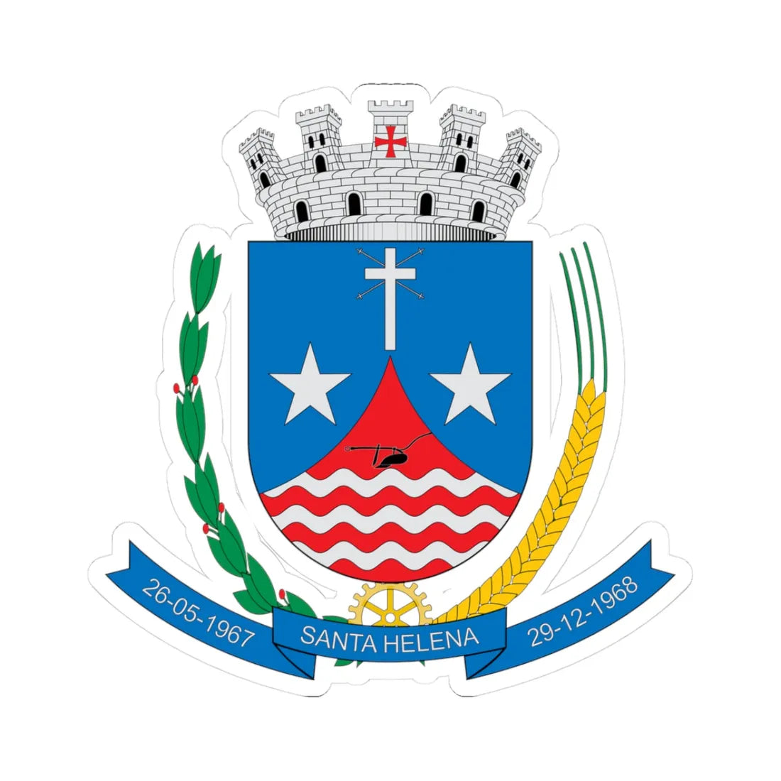 Brasão de Santa Helena - PR (Brazil) (Coat of Arms) STICKER Vinyl Kiss-Cut Decal 3 Inch White - The Sticker Space