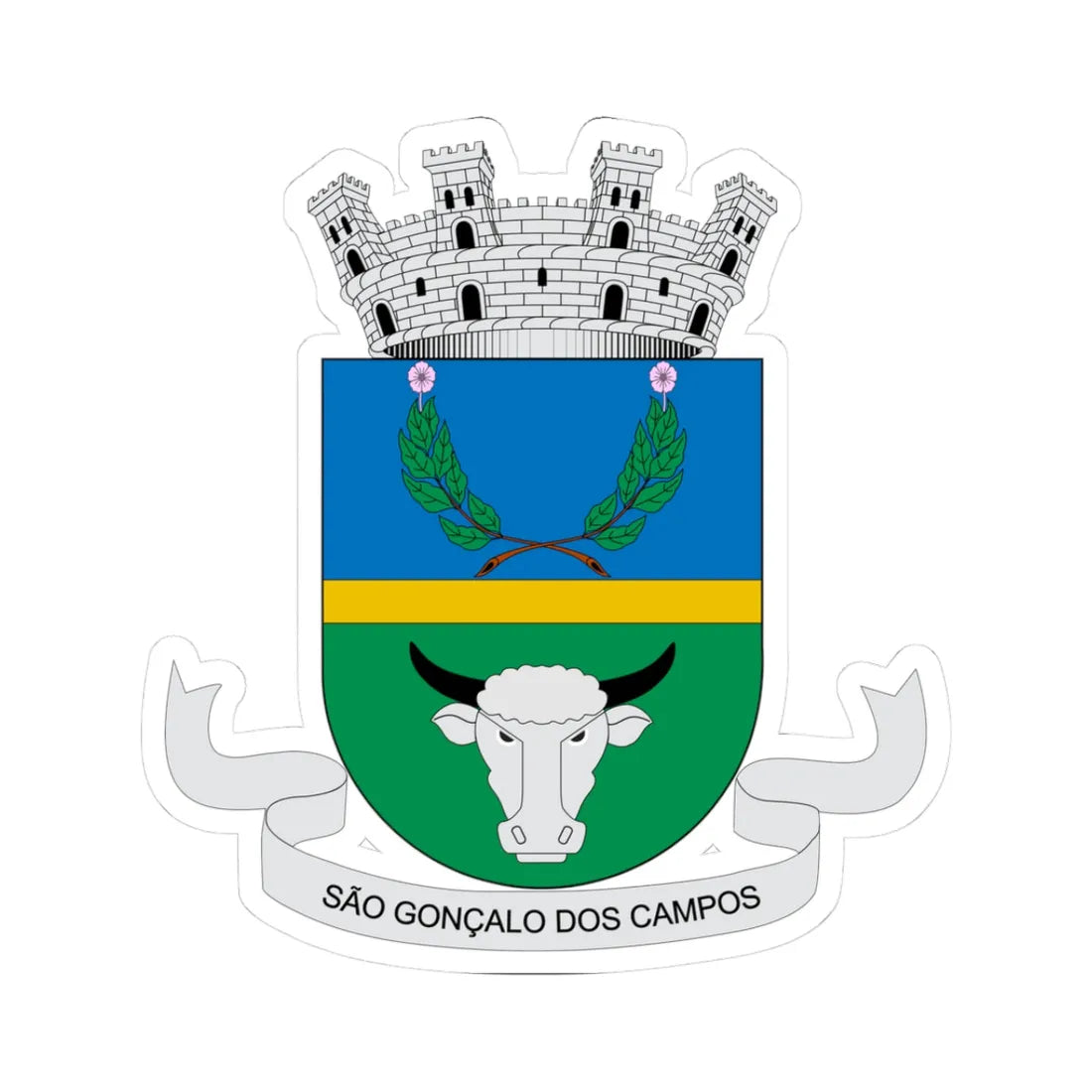 Brasão de São Gonçalo dos Campos - BA (Brazil) (Coat of Arms) STICKER Vinyl Kiss-Cut Decal 3 Inch White - The Sticker Space