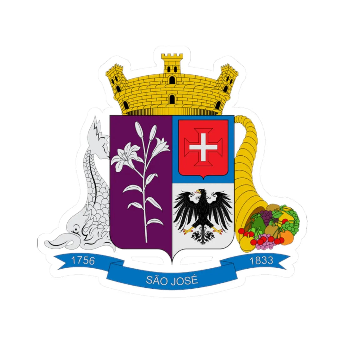 Brasão de São José - SC (Brazil) (Coat of Arms) STICKER Vinyl Kiss-Cut Decal 2 Inch White - The Sticker Space