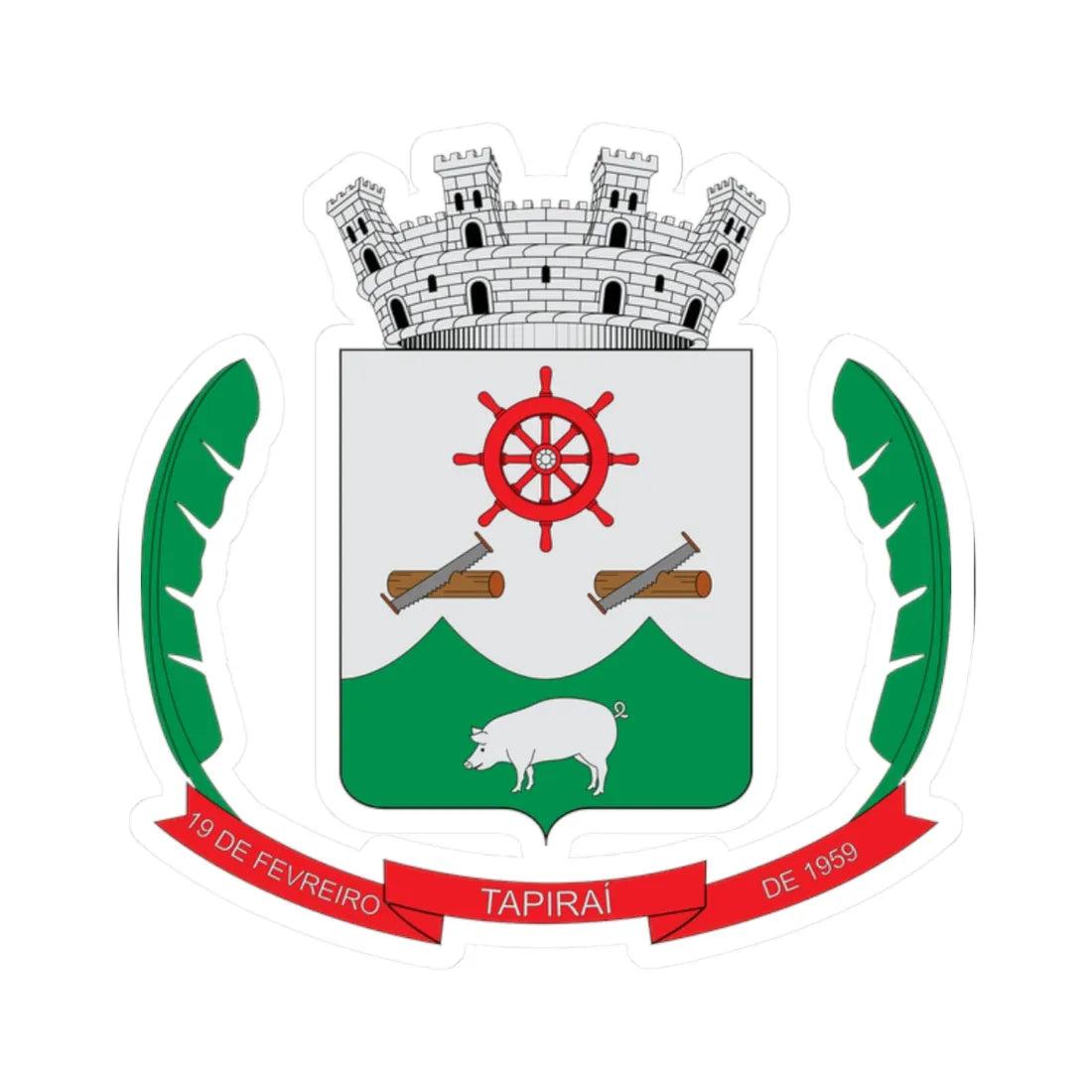 Brasão de Tapiraí - SP (Brazil) (Coat of Arms) STICKER Vinyl Kiss-Cut Decal 2 Inch White - The Sticker Space