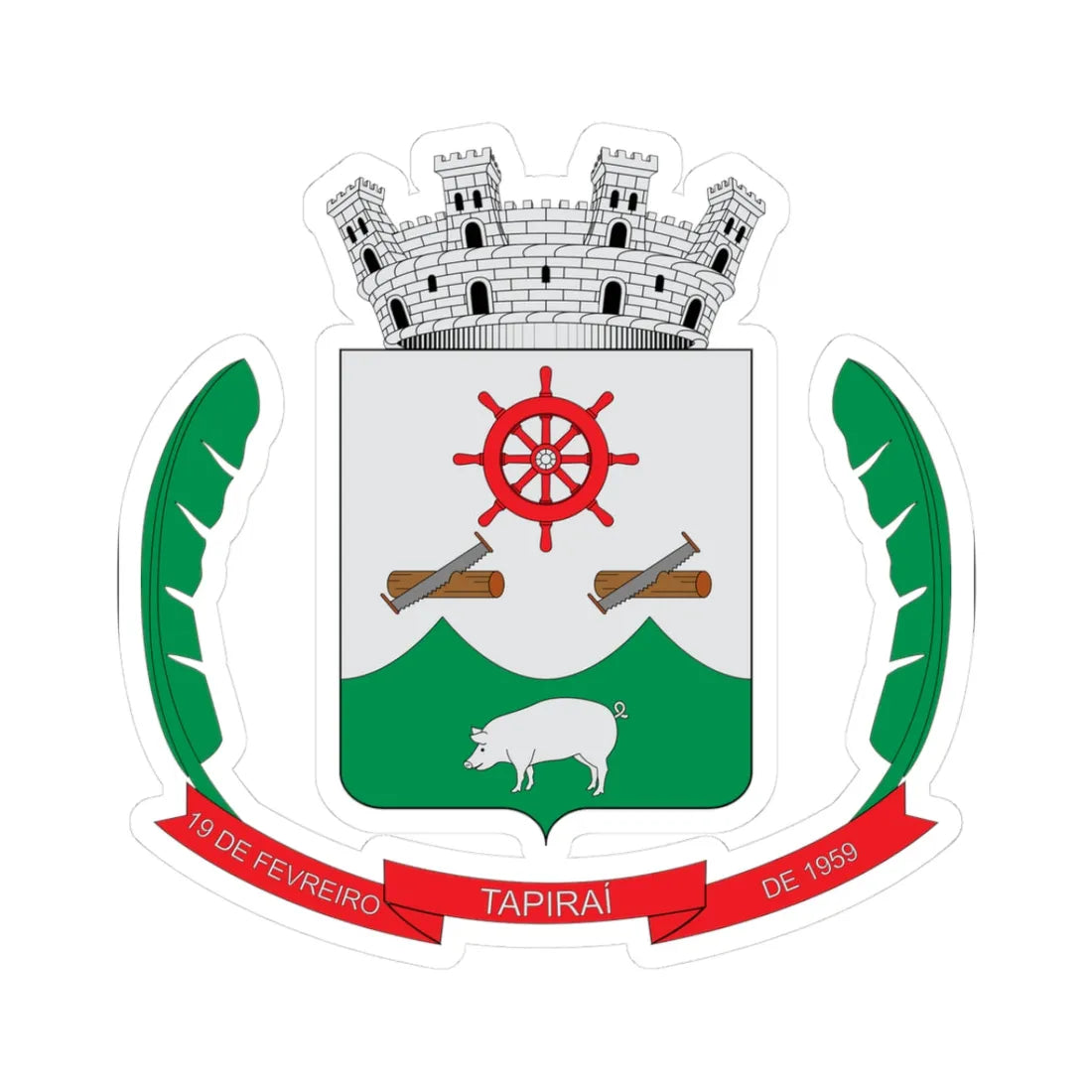 Brasão de Tapiraí - SP (Brazil) (Coat of Arms) STICKER Vinyl Kiss-Cut Decal 3 Inch White - The Sticker Space
