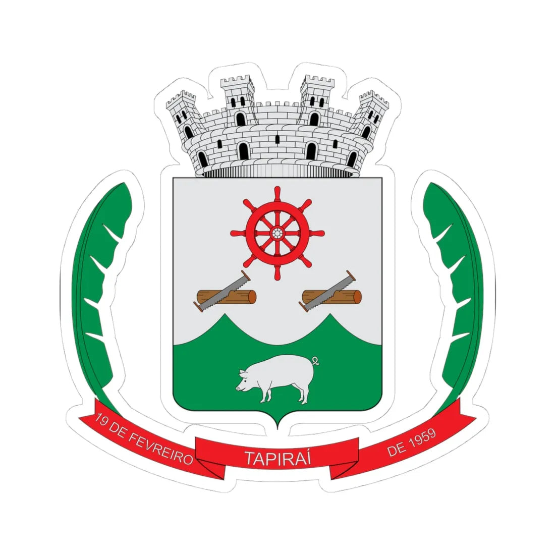 Brasão de Tapiraí - SP (Brazil) (Coat of Arms) STICKER Vinyl Kiss-Cut Decal 4 Inch White - The Sticker Space