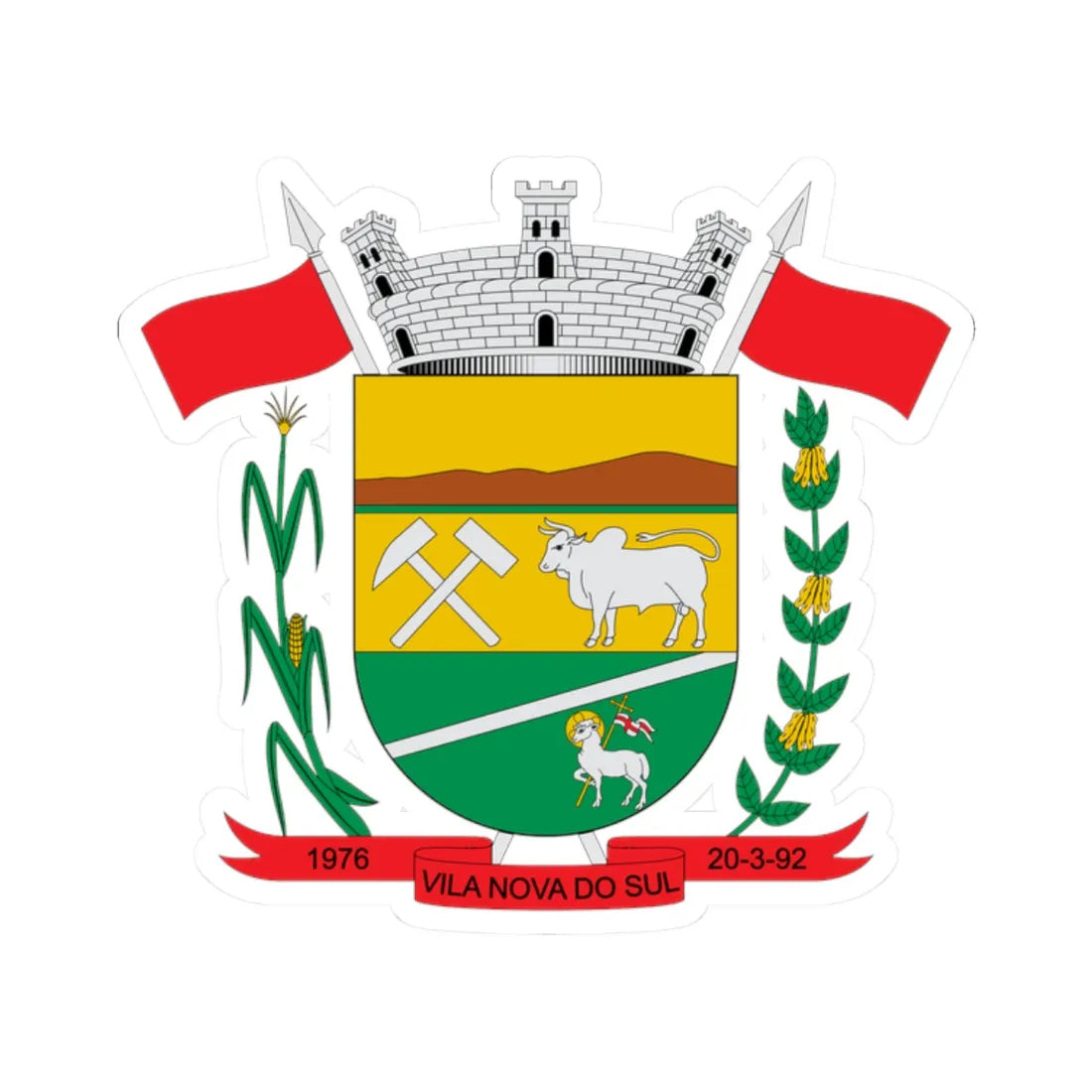 Brasão de Vila Nova do Sul - RS (Brazil) (Coat of Arms) STICKER Vinyl Kiss-Cut Decal 2 Inch White - The Sticker Space