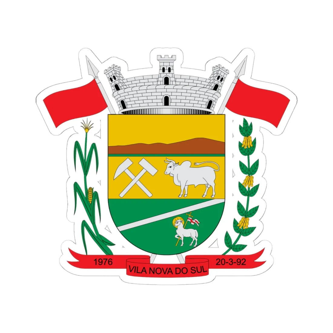 Brasão de Vila Nova do Sul - RS (Brazil) (Coat of Arms) STICKER Vinyl Kiss-Cut Decal 6 Inch White - The Sticker Space