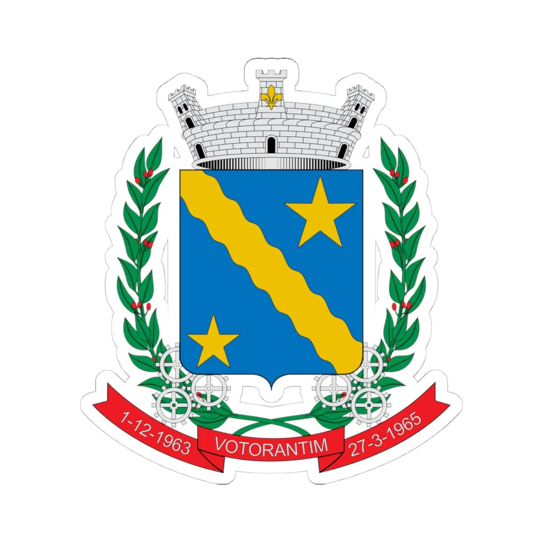 Brasão de Votorantim - SP (Brazil) (Coat of Arms) STICKER Vinyl Kiss-Cut Decal 4 Inch White - The Sticker Space