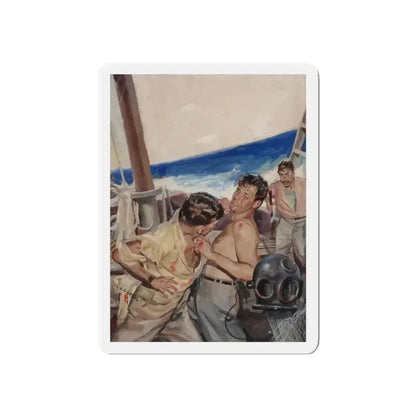 Brawl at Sea, probable men's magazine illustration, circa 1950s (Magazine Illustration) Refrigerator Magnet - The Sticker Space