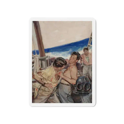 Brawl at Sea, probable men's magazine illustration, circa 1950s (Magazine Illustration) Refrigerator Magnet - The Sticker Space