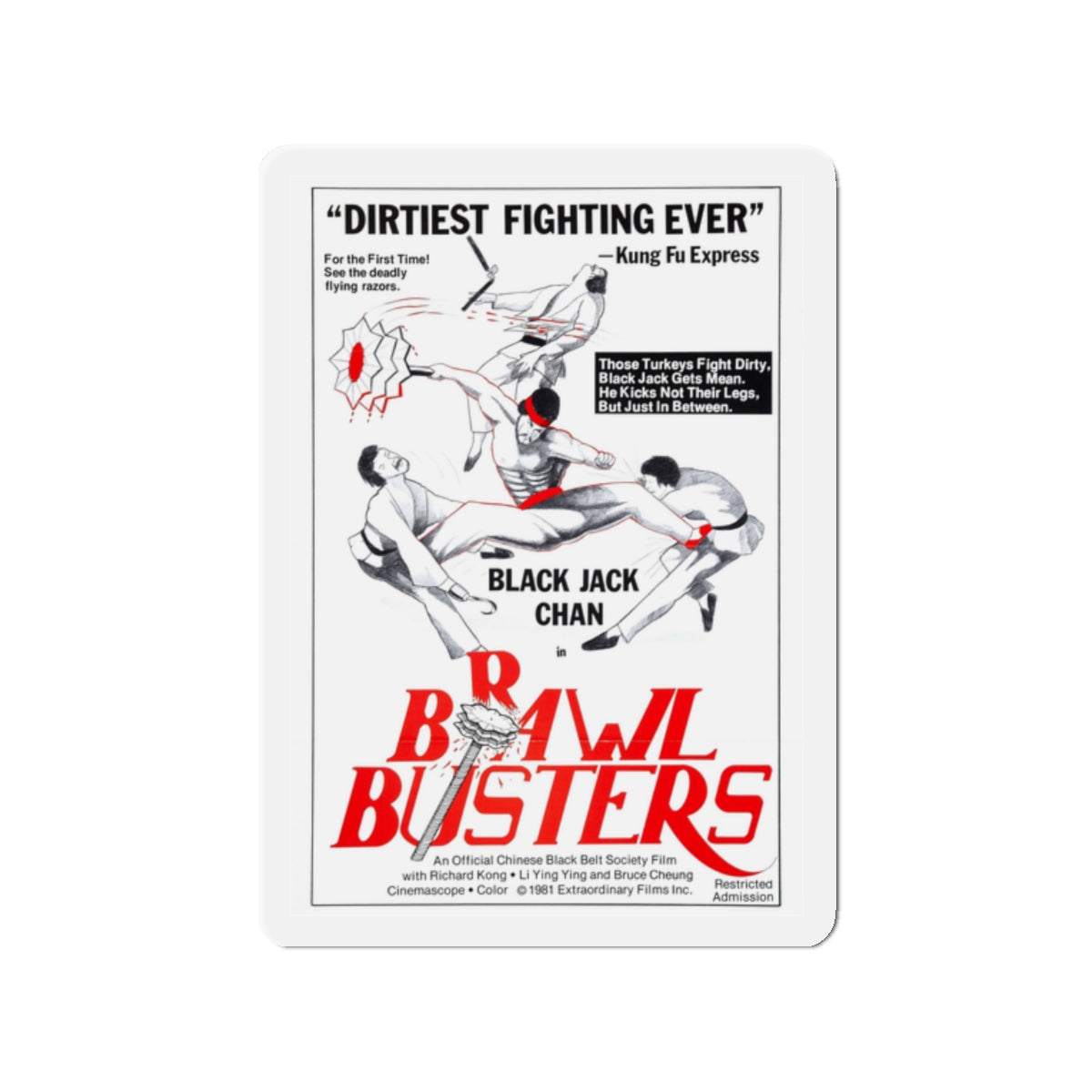 BRAWL BUSTERS 1978 Movie Poster - Die-Cut Magnet-2" x 2"-The Sticker Space