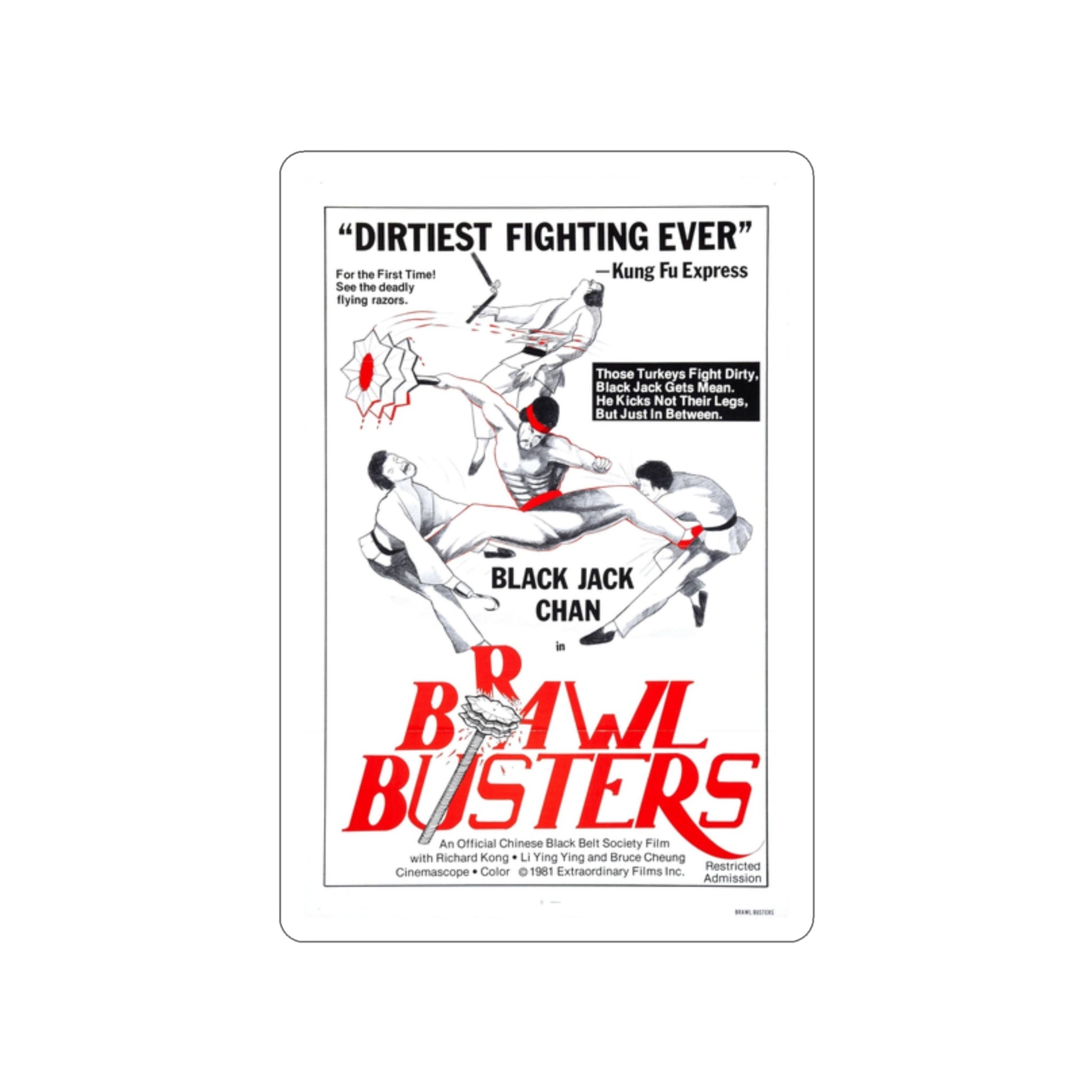 BRAWL BUSTERS 1978 Movie Poster STICKER Vinyl Die-Cut Decal-2 Inch-The Sticker Space