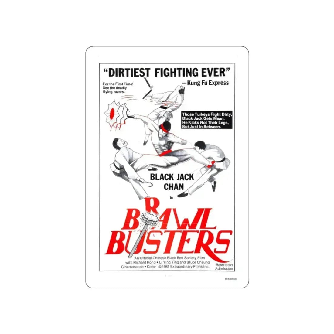 BRAWL BUSTERS 1978 Movie Poster STICKER Vinyl Die-Cut Decal 2 Inch - The Sticker Space