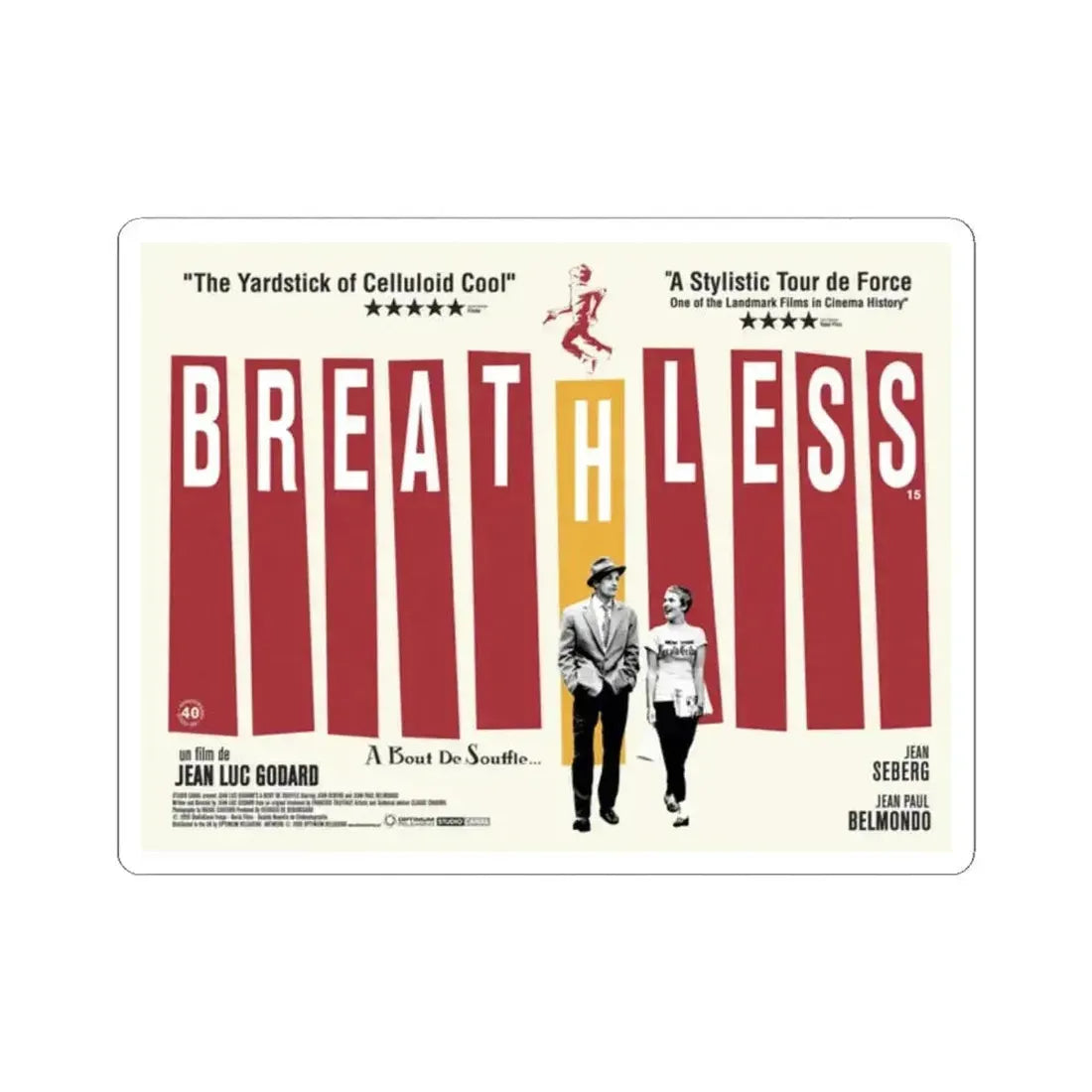 Breathless 1960 Movie Poster - STICKER Vinyl Kiss-Cut Decal 2 Inch White - The Sticker Space