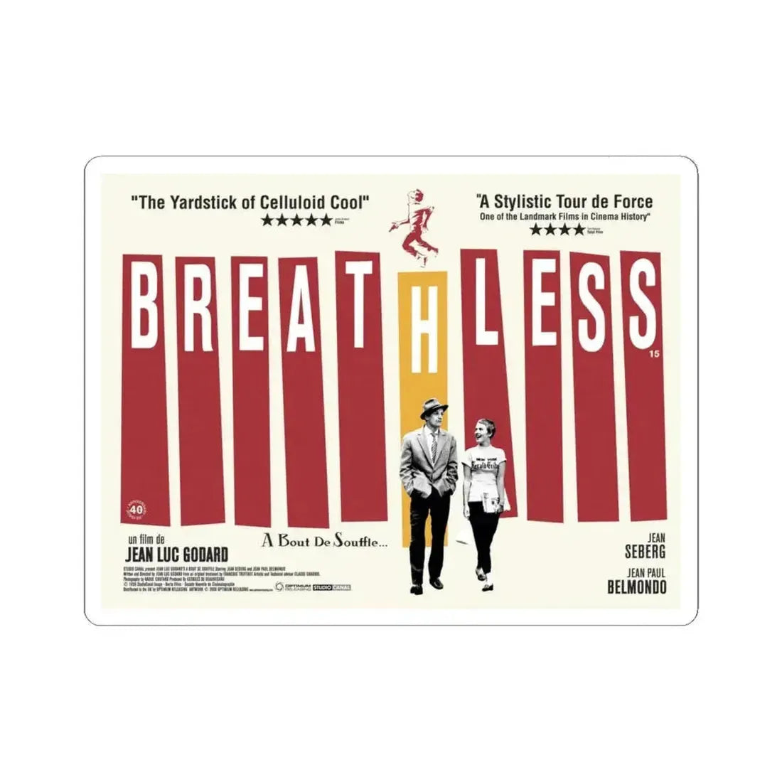 Breathless 1960 Movie Poster - STICKER Vinyl Kiss-Cut Decal 6 Inch White - The Sticker Space