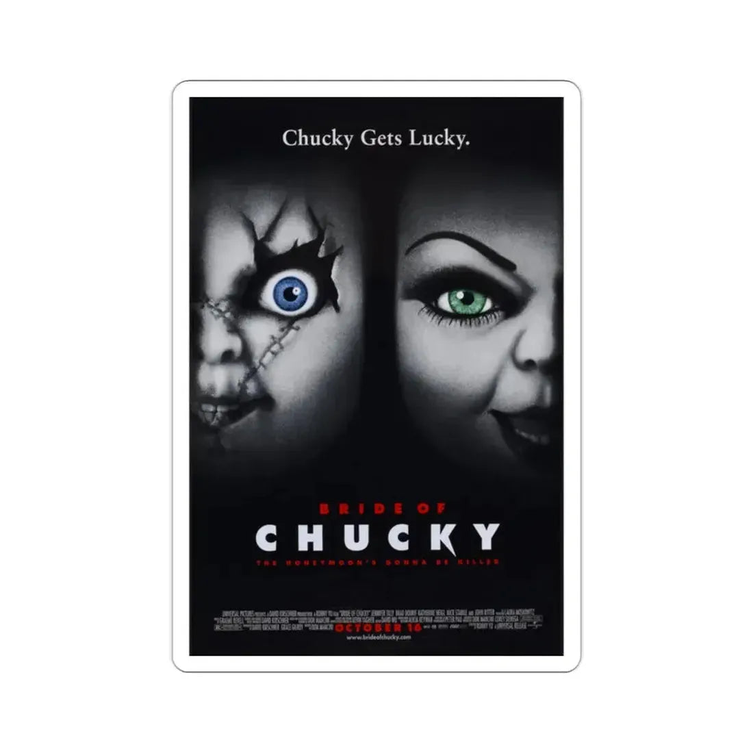 Bride of Chucky 1998 Movie Poster STICKER Vinyl Die-Cut Decal 2 Inch - The Sticker Space