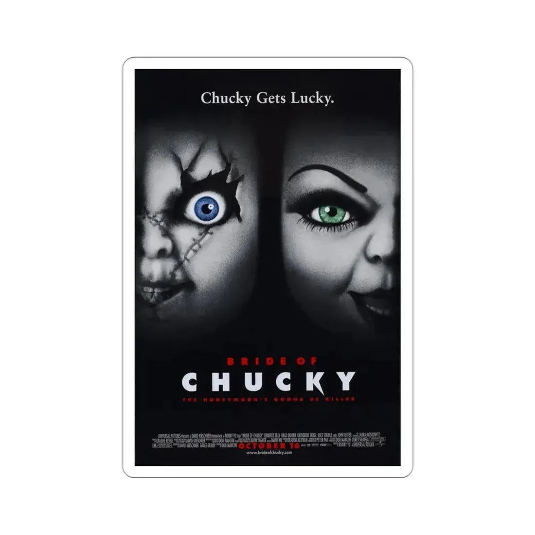 Bride of Chucky 1998 Movie Poster STICKER Vinyl Die-Cut Decal 3 Inch - The Sticker Space