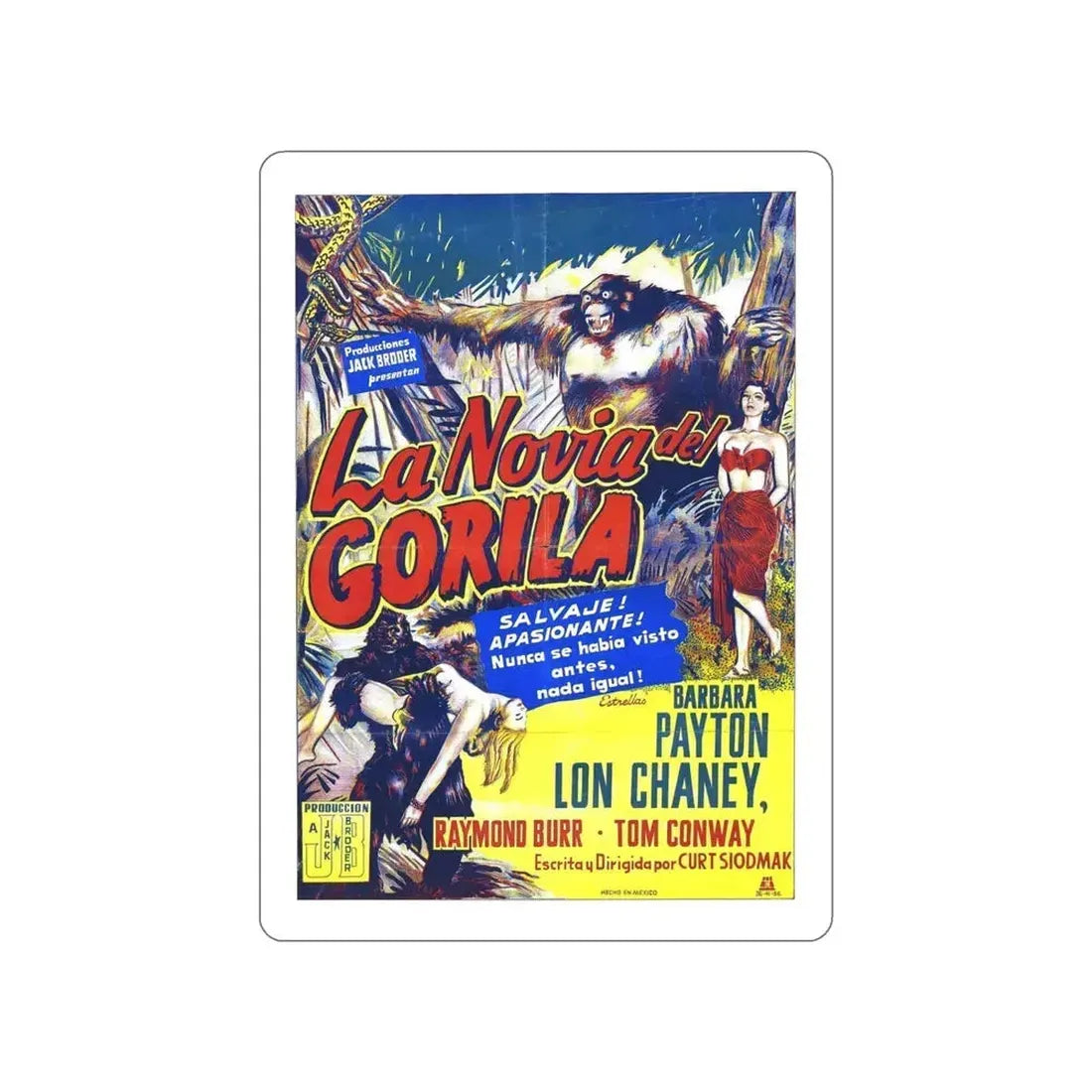 BRIDE OF THE GORILLA 1951 Movie Poster STICKER Vinyl Die-Cut Decal 4 Inch - The Sticker Space