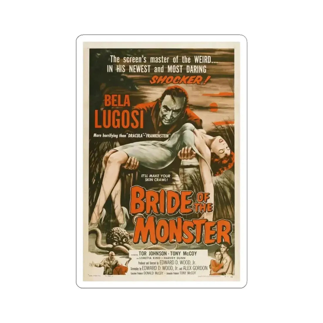 BRIDE OF THE MONSTER 1955 Movie Poster - STICKER Vinyl Kiss-Cut Decal 4 Inch White - The Sticker Space