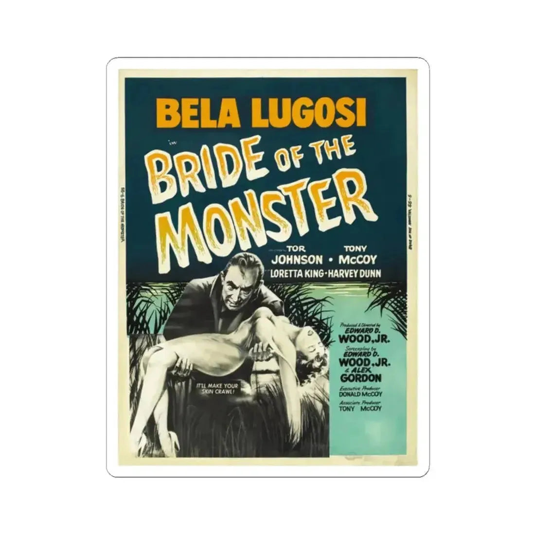 BRIDE OF THE MONSTER (2) 1955 Movie Poster - STICKER Vinyl Kiss-Cut Decal 2 Inch White - The Sticker Space