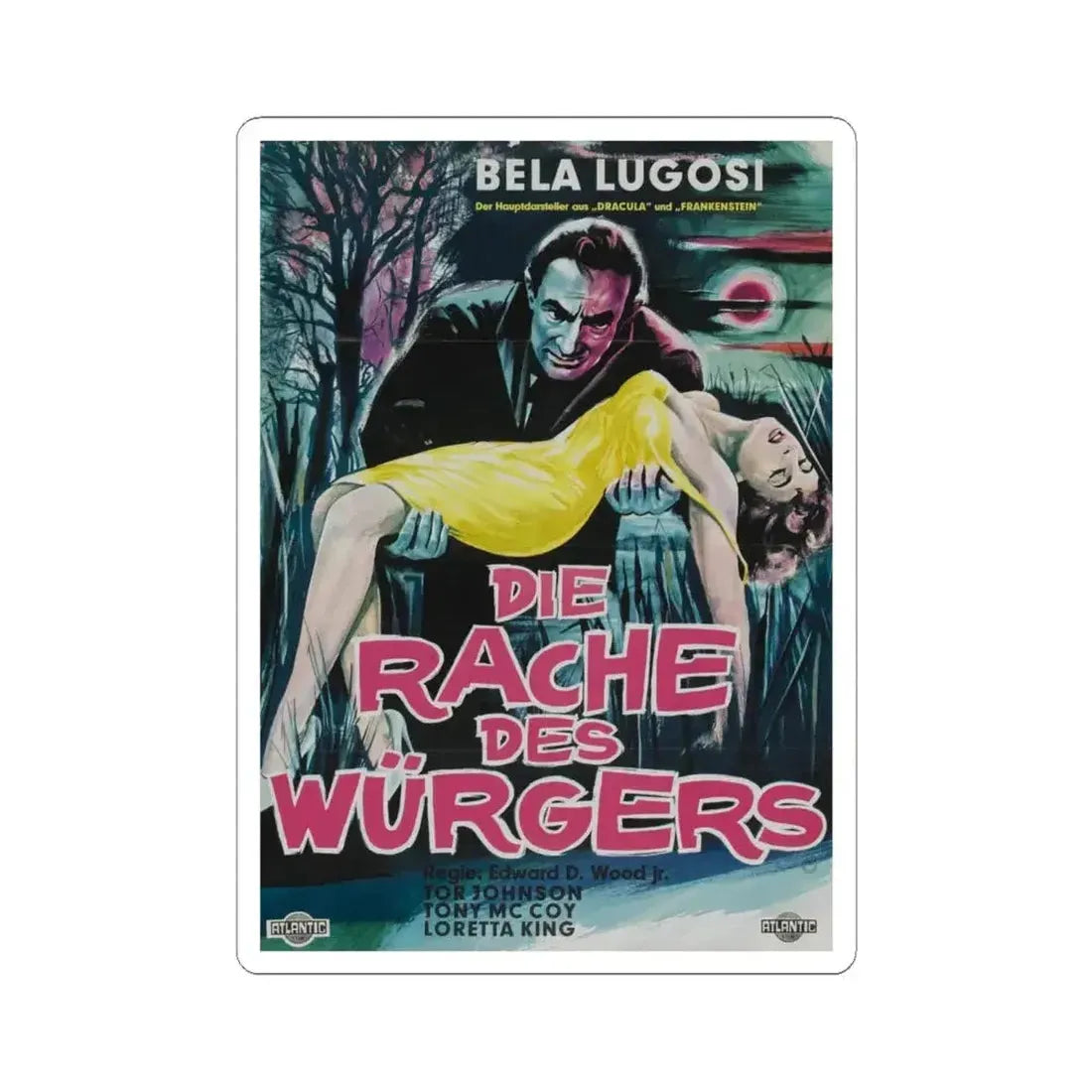 BRIDE OF THE MONSTER (GERMANY) 1955 Movie Poster - STICKER Vinyl Kiss-Cut Decal 6 Inch White - The Sticker Space