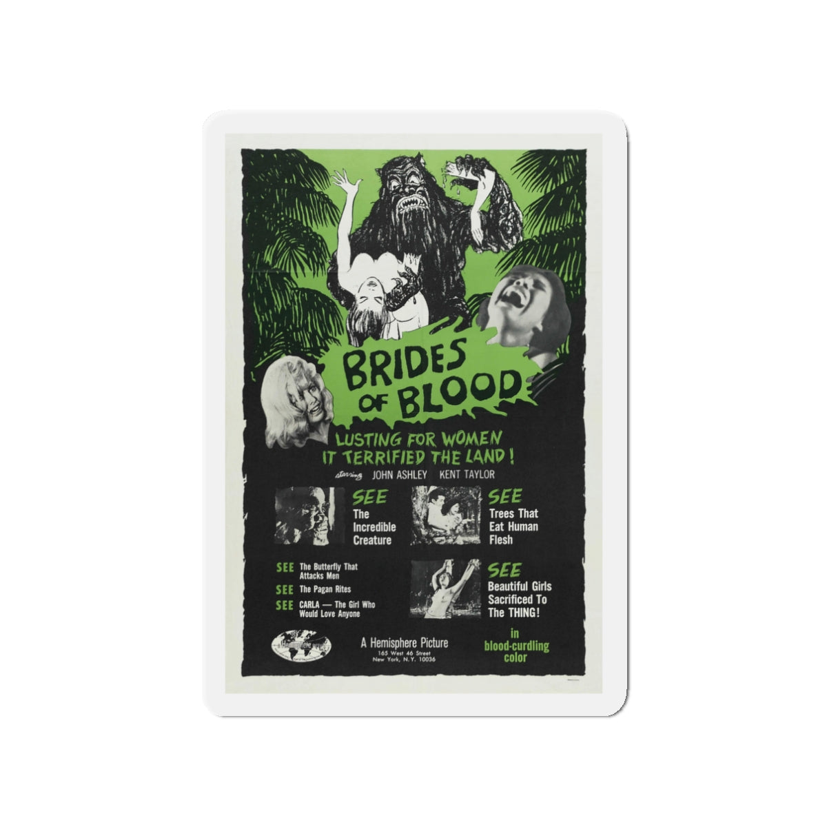 BRIDES OF BLOOD 1968 Movie Poster - Die-Cut Magnet-3" x 3"-The Sticker Space