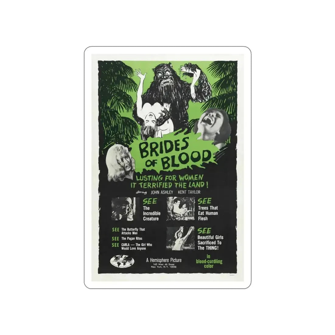 BRIDES OF BLOOD 1968 Movie Poster STICKER Vinyl Die-Cut Decal 3 Inch - The Sticker Space