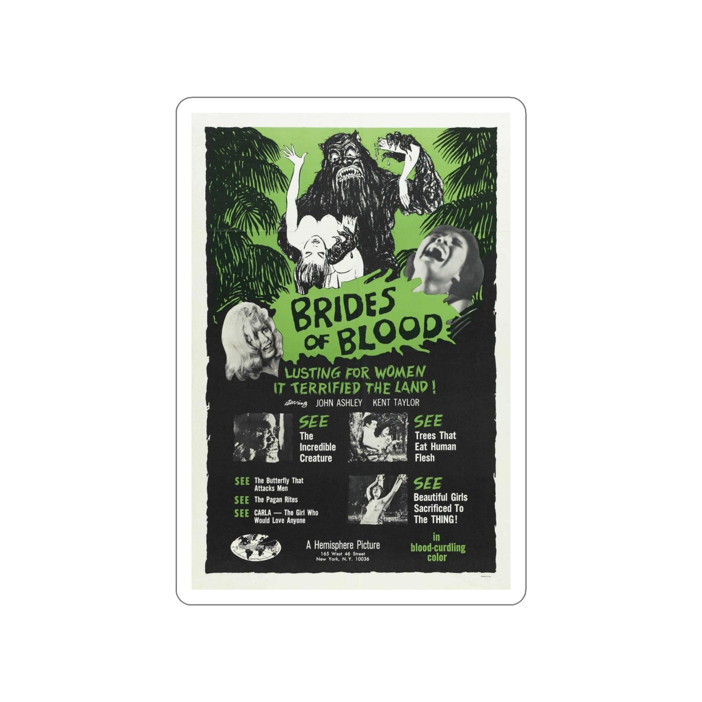 BRIDES OF BLOOD 1968 Movie Poster STICKER Vinyl Die-Cut Decal-4 Inch-The Sticker Space