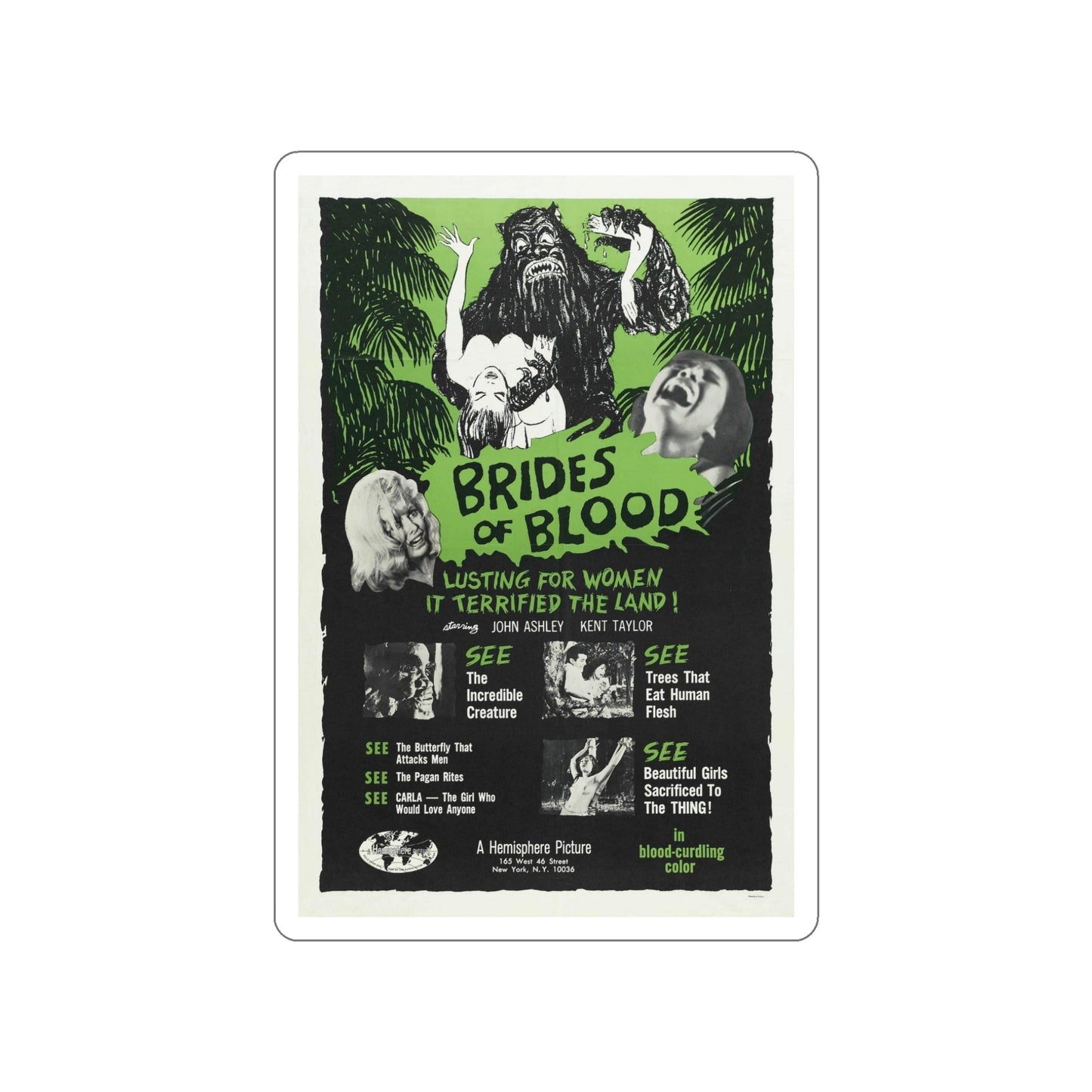 BRIDES OF BLOOD 1968 Movie Poster STICKER Vinyl Die-Cut Decal-5 Inch-The Sticker Space