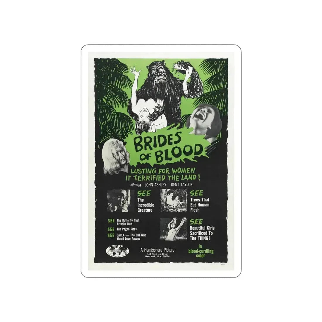 BRIDES OF BLOOD 1968 Movie Poster STICKER Vinyl Die-Cut Decal 5 Inch - The Sticker Space