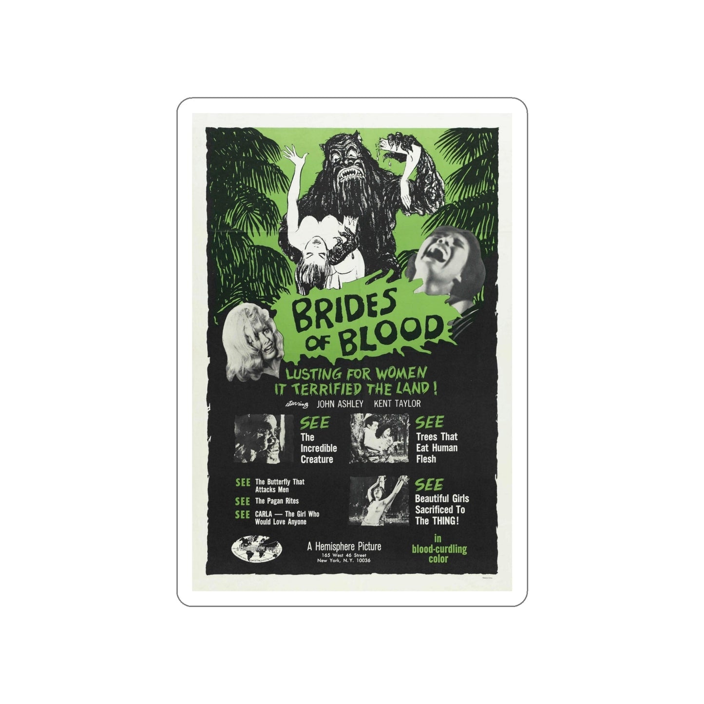 BRIDES OF BLOOD 1968 Movie Poster STICKER Vinyl Die-Cut Decal-6 Inch-The Sticker Space