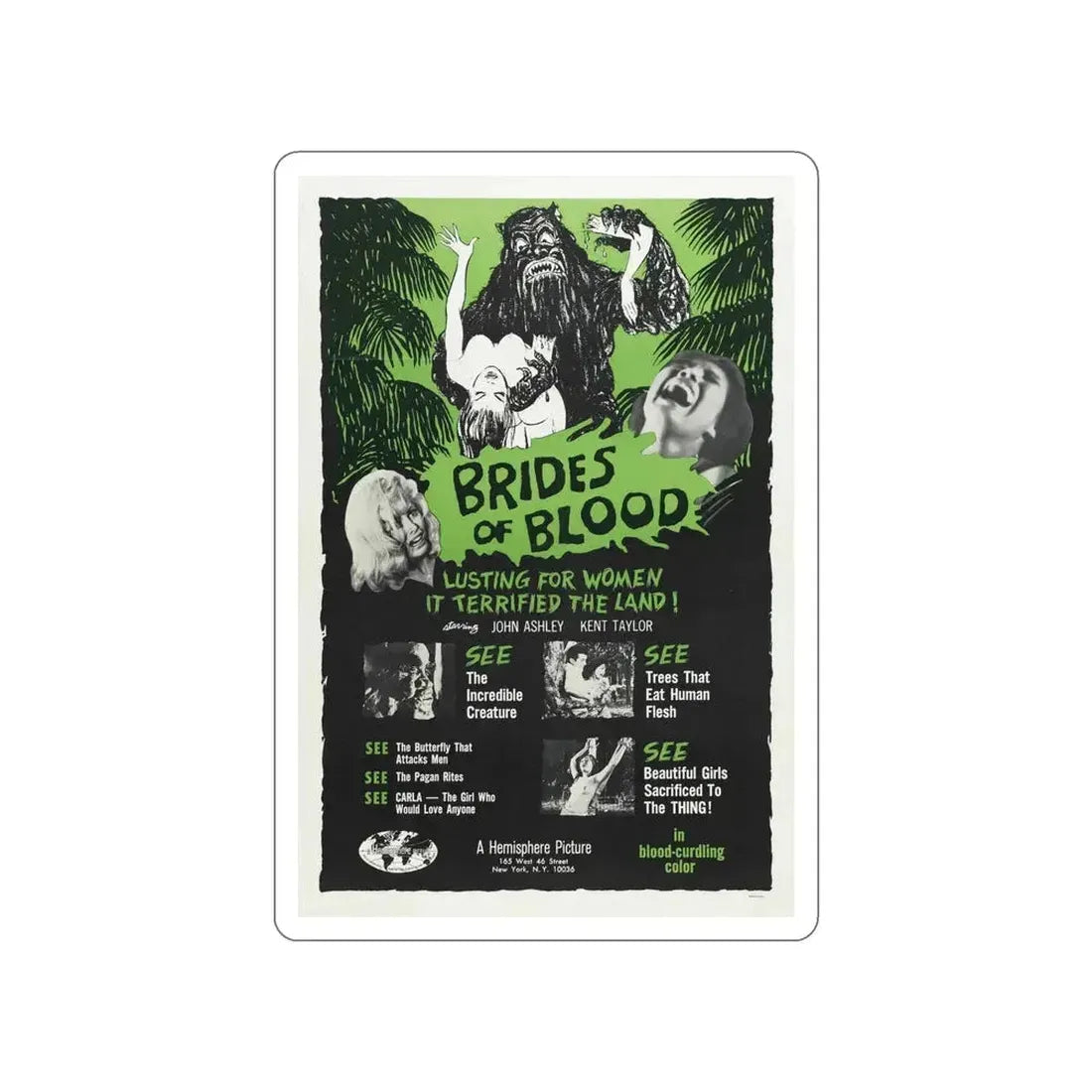 BRIDES OF BLOOD 1968 Movie Poster STICKER Vinyl Die-Cut Decal 6 Inch - The Sticker Space