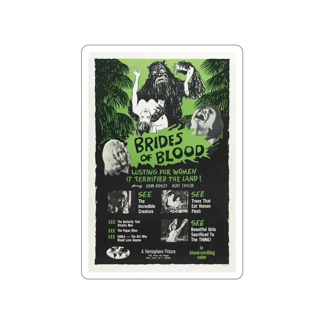 BRIDES OF BLOOD 1968 Movie Poster STICKER Vinyl Die-Cut Decal - The Sticker Space