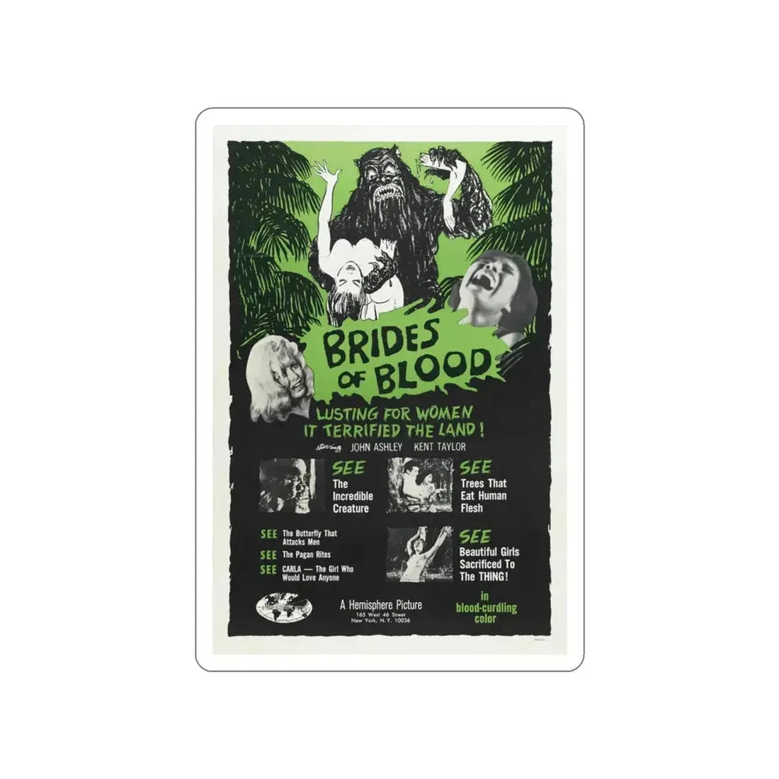BRIDES OF BLOOD 1968 Movie Poster STICKER Vinyl Die-Cut Decal - The Sticker Space