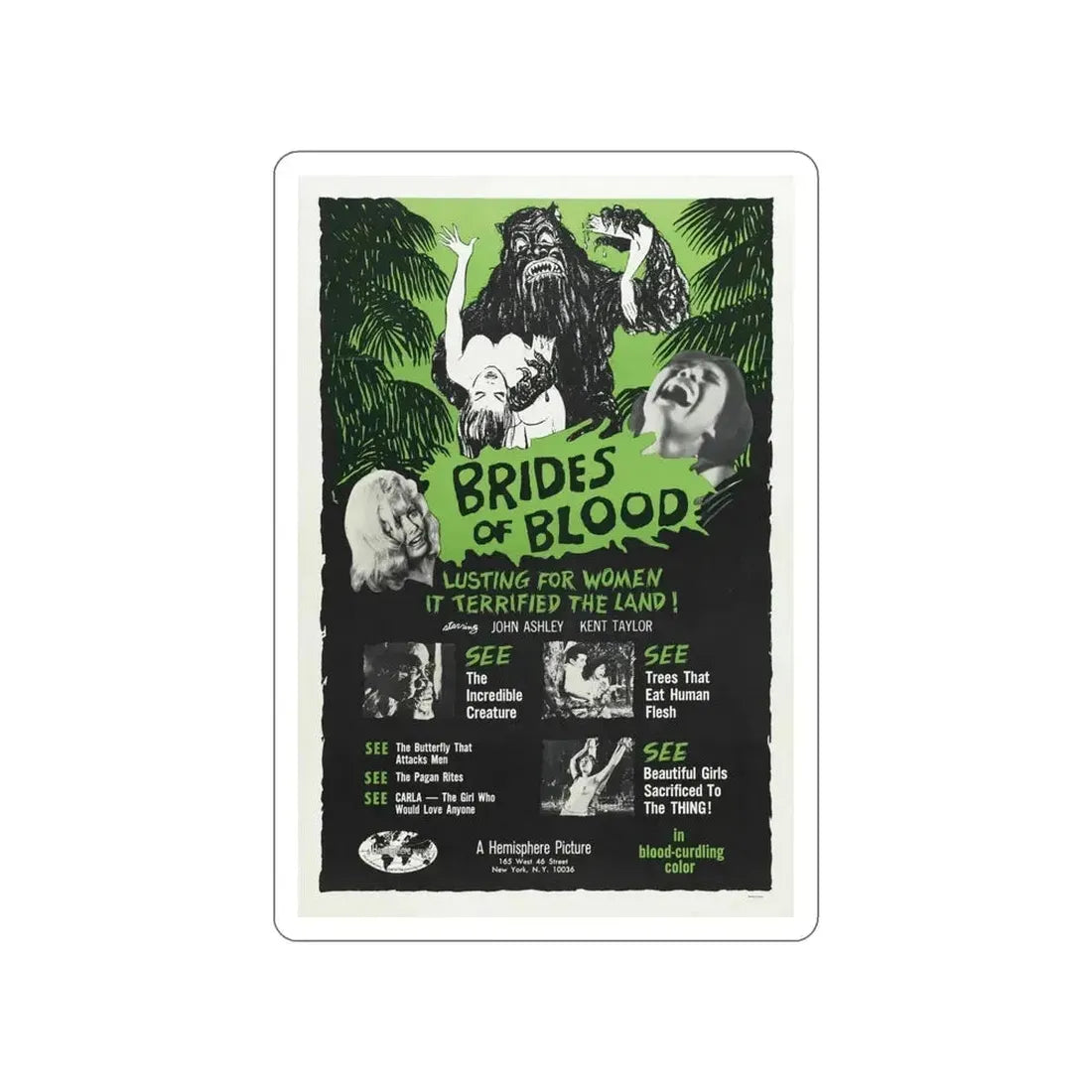 BRIDES OF BLOOD 1968 Movie Poster STICKER Vinyl Die-Cut Decal - The Sticker Space