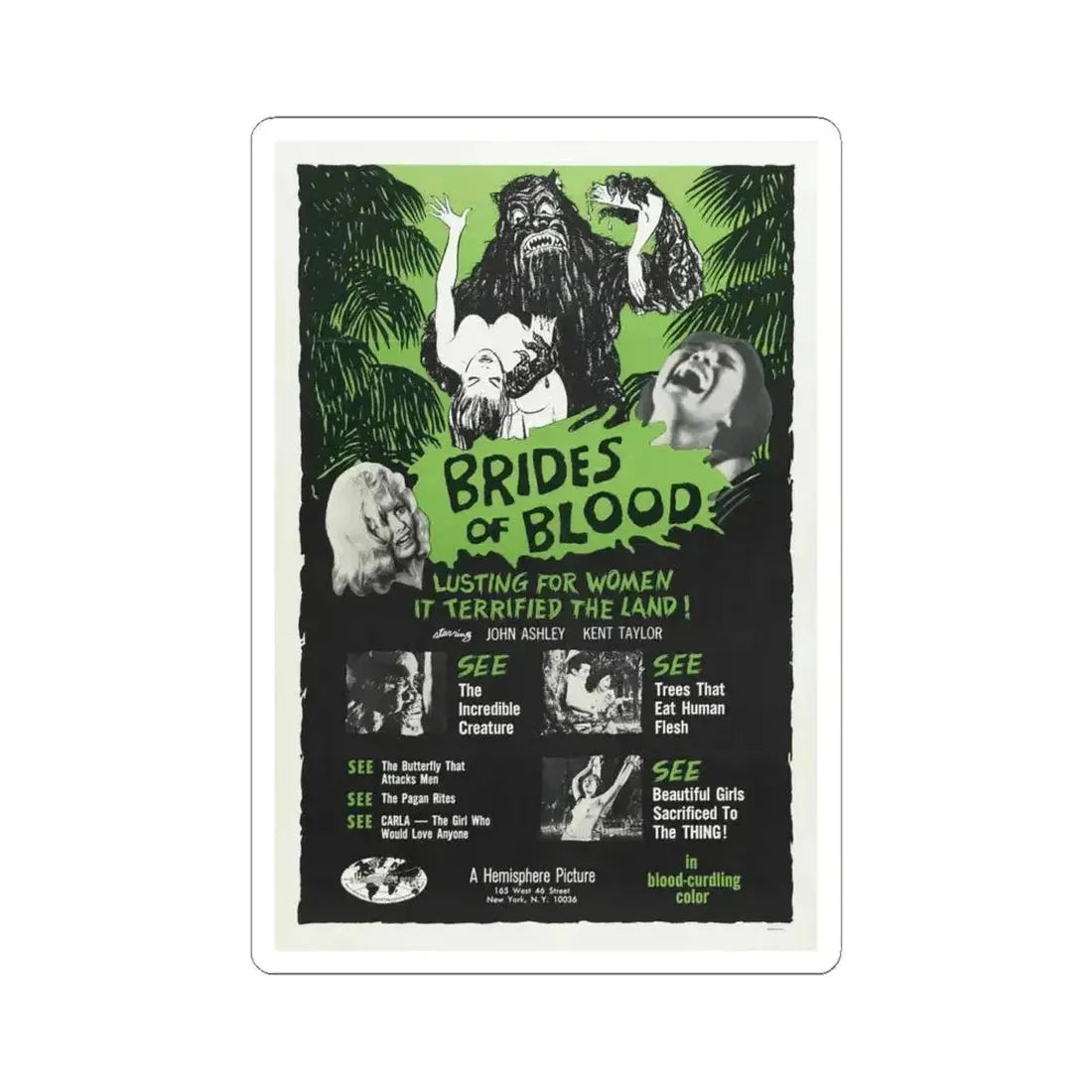 BRIDES OF BLOOD 1968 Movie Poster - STICKER Vinyl Kiss-Cut Decal 4 Inch White - The Sticker Space