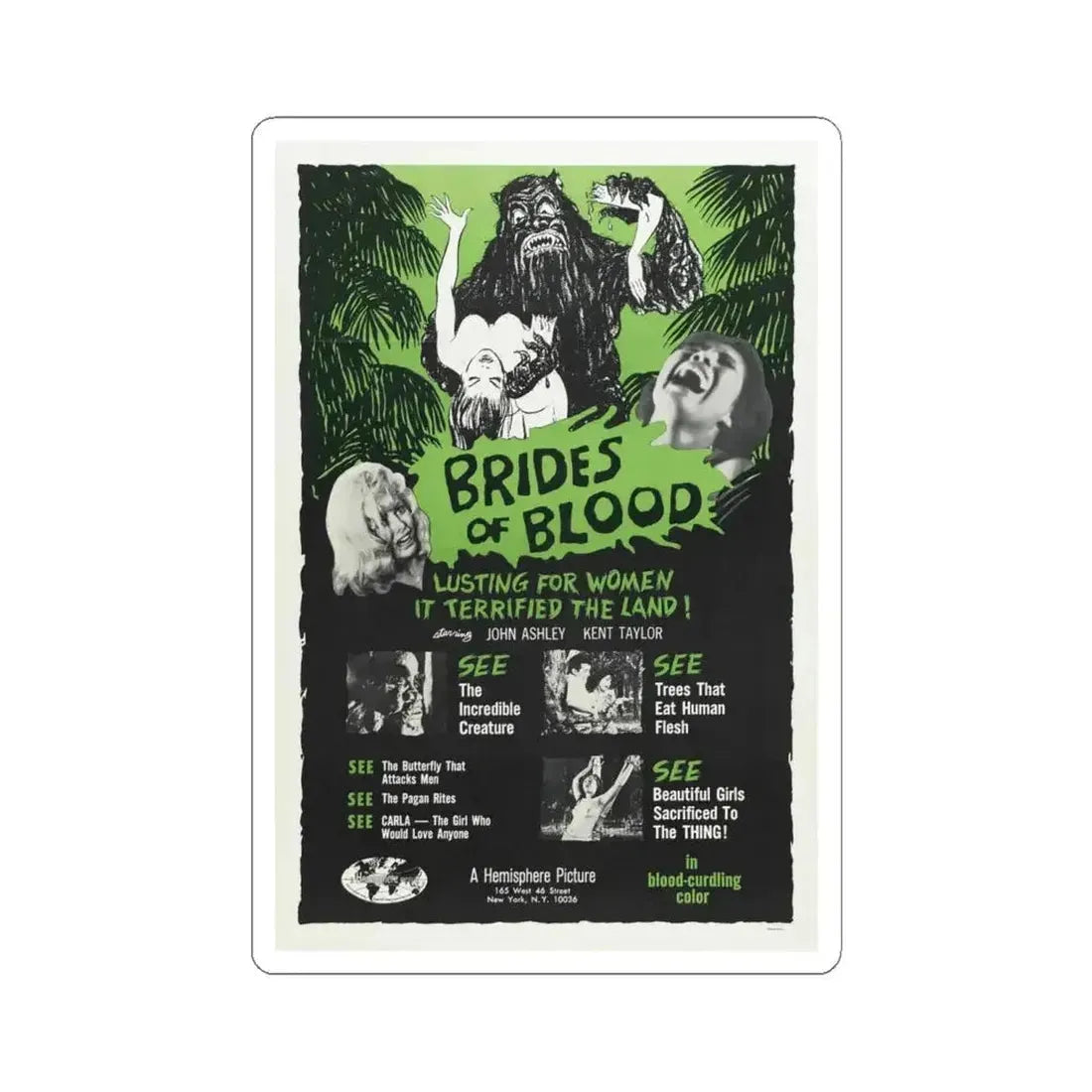 BRIDES OF BLOOD 1968 Movie Poster - STICKER Vinyl Kiss-Cut Decal 6 Inch White - The Sticker Space