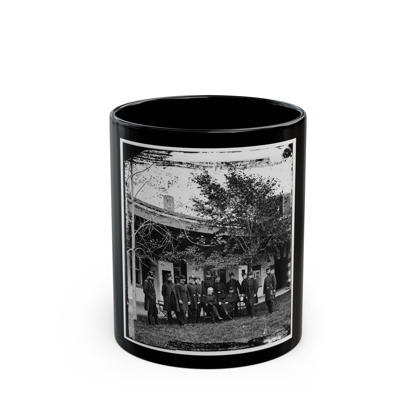 Brig. Gen. Mathew Martin Burke & Staff. (U.S. Civil War) Black Coffee Mug-11oz-The Sticker Space