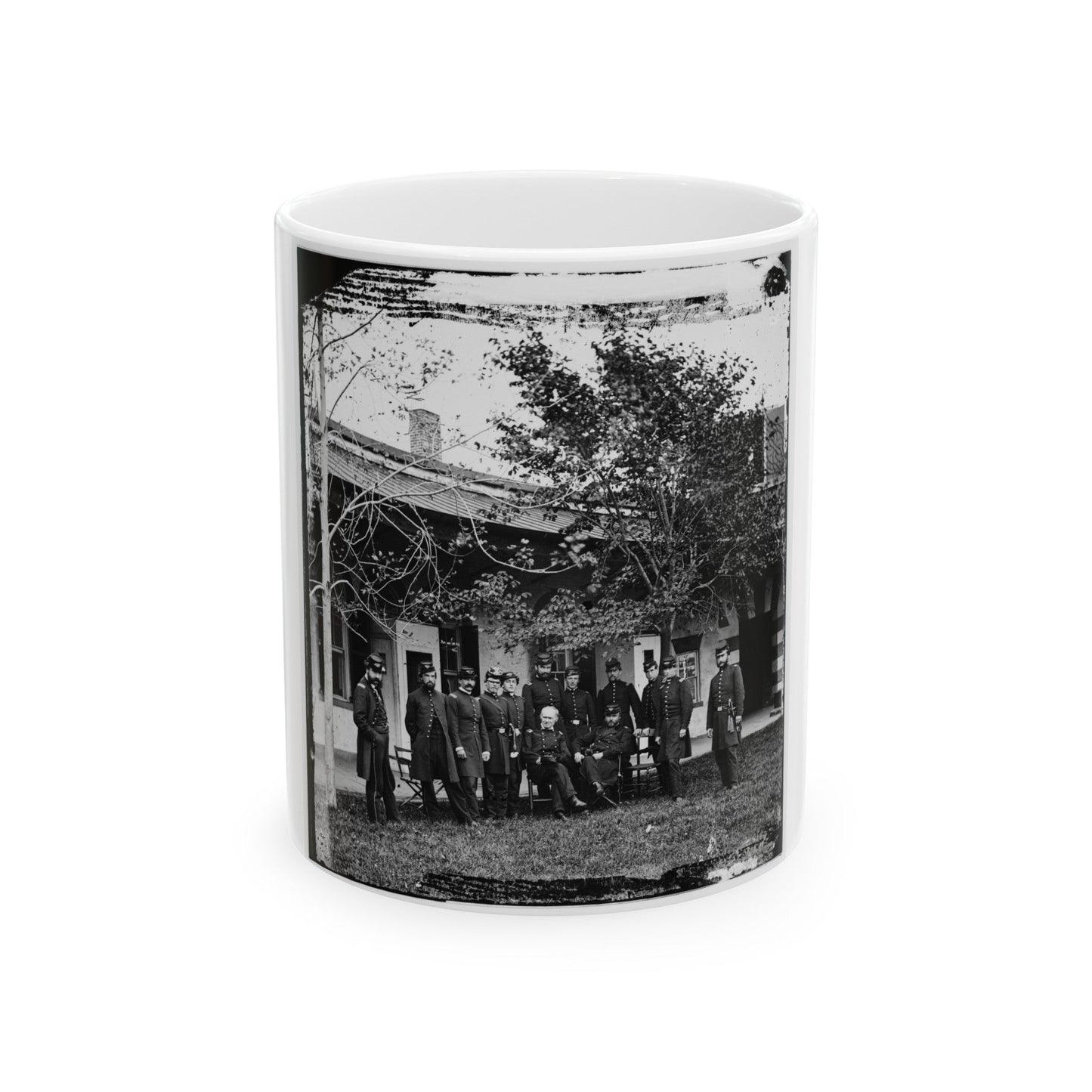 Brig. Gen. Mathew Martin Burke & Staff. (U.S. Civil War) White Coffee Mug-11oz-The Sticker Space