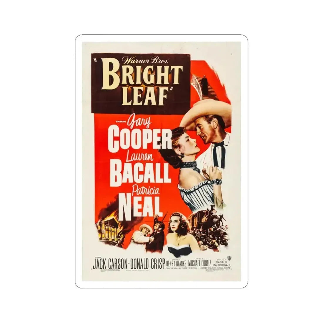 Bright Leaf 1950 Movie Poster - STICKER Vinyl Kiss-Cut Decal 4 Inch White - The Sticker Space