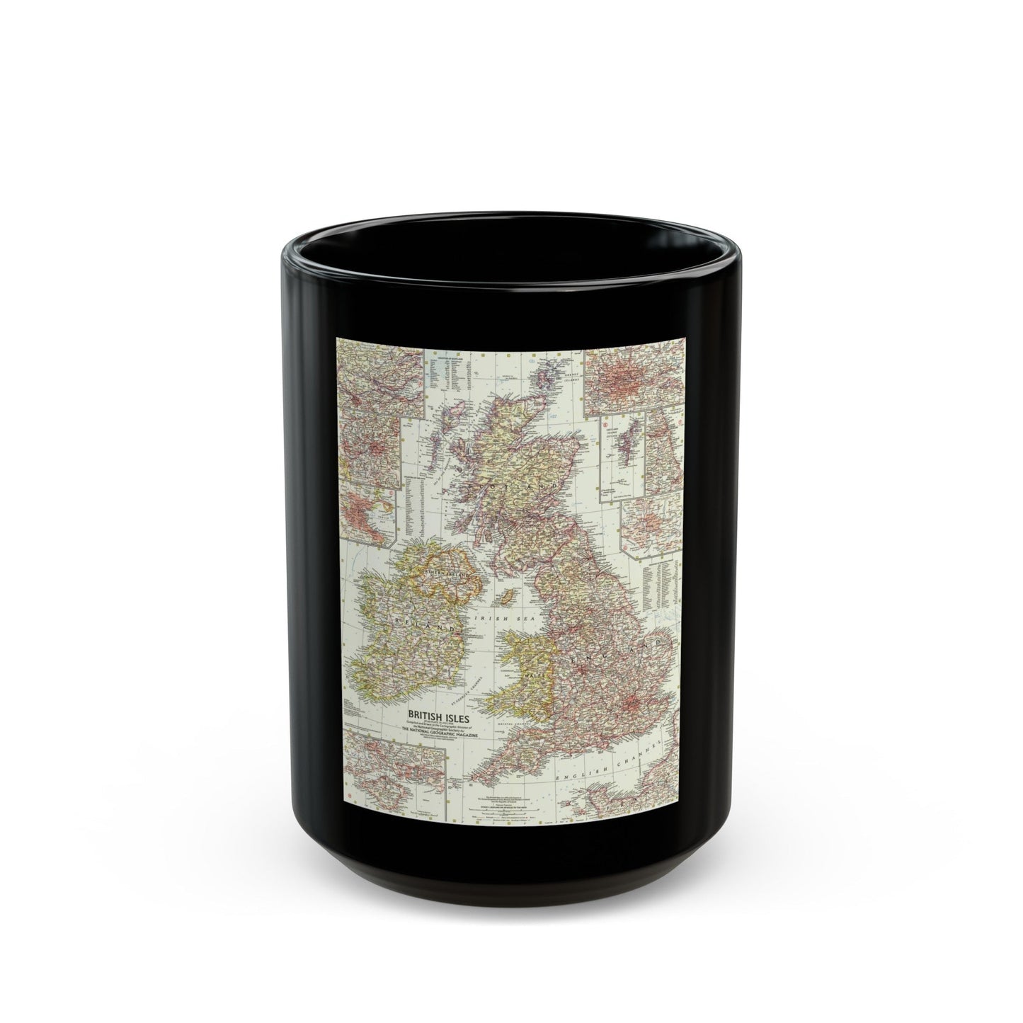 British Isles (1958) (Map) Black Coffee Mug-15oz-The Sticker Space