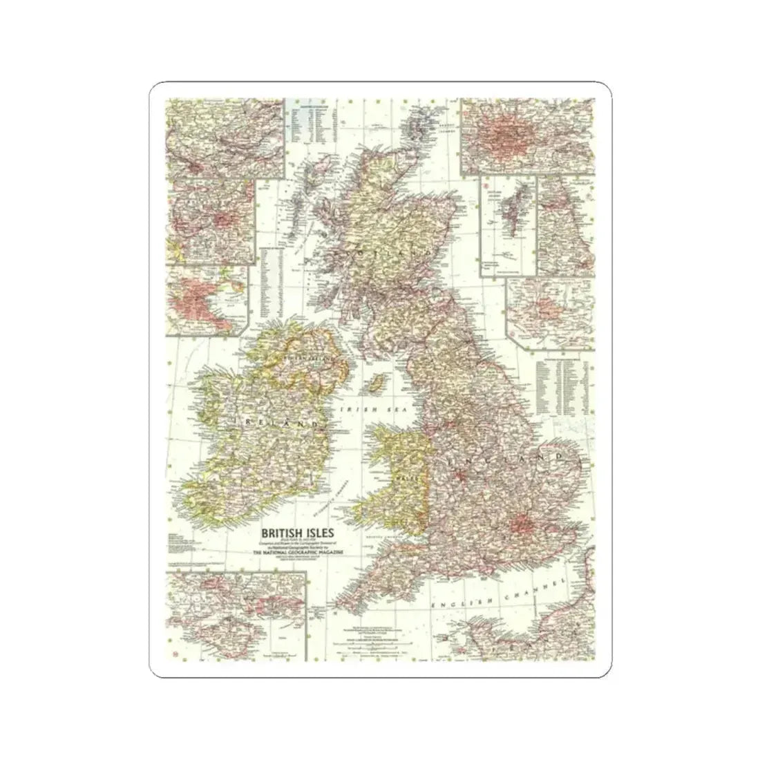British Isles (1958) (Map) STICKER Vinyl Kiss-Cut Decal 2 Inch White - The Sticker Space