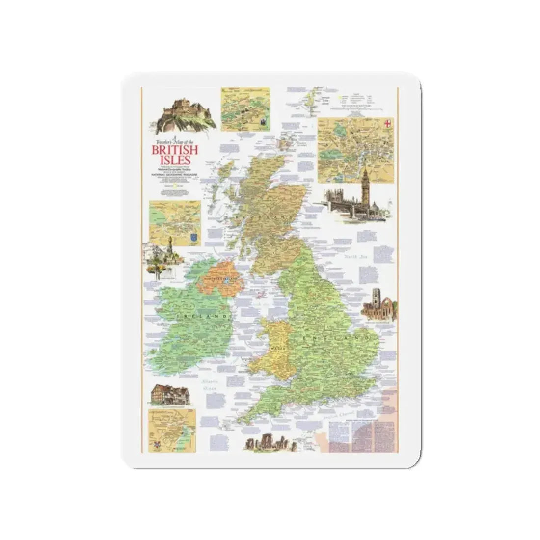 British Isles - A Traveller's Map 1 (1974) (Map) Refrigerator Magnet 2 Inch - The Sticker Space