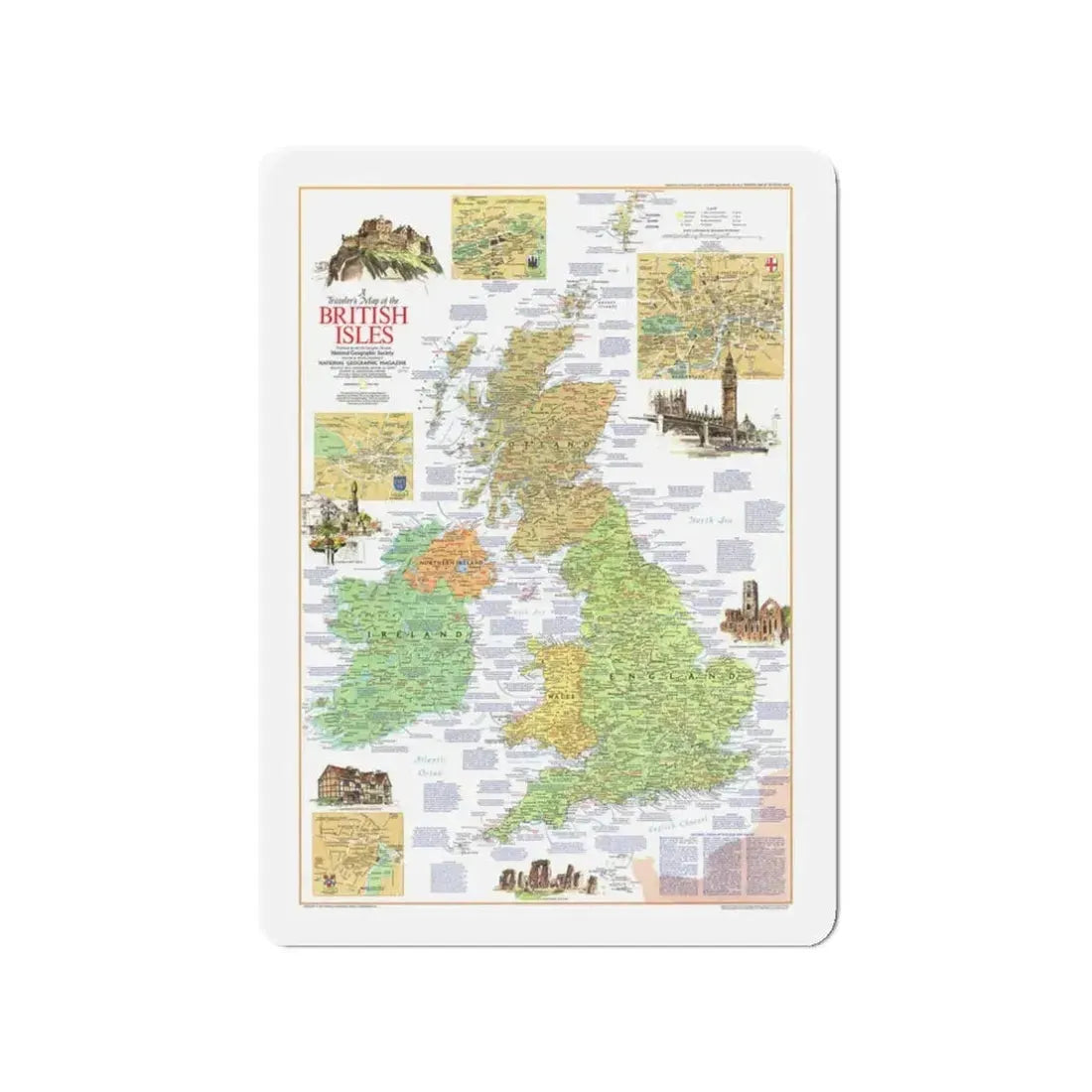 British Isles - A Traveller's Map 1 (1974) (Map) Refrigerator Magnet 3 Inch - The Sticker Space