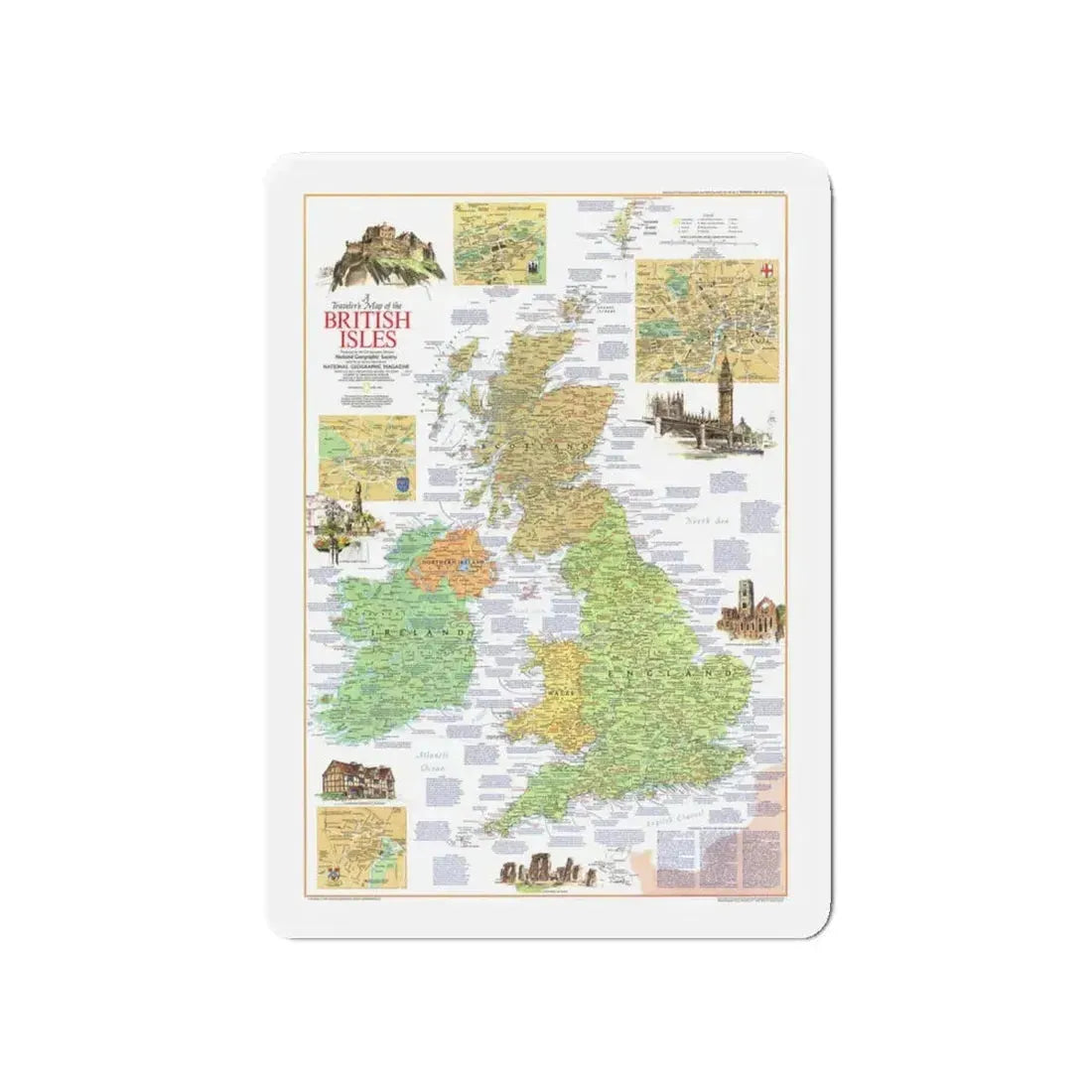 British Isles - A Traveller's Map 1 (1974) (Map) Refrigerator Magnet 4 Inch - The Sticker Space