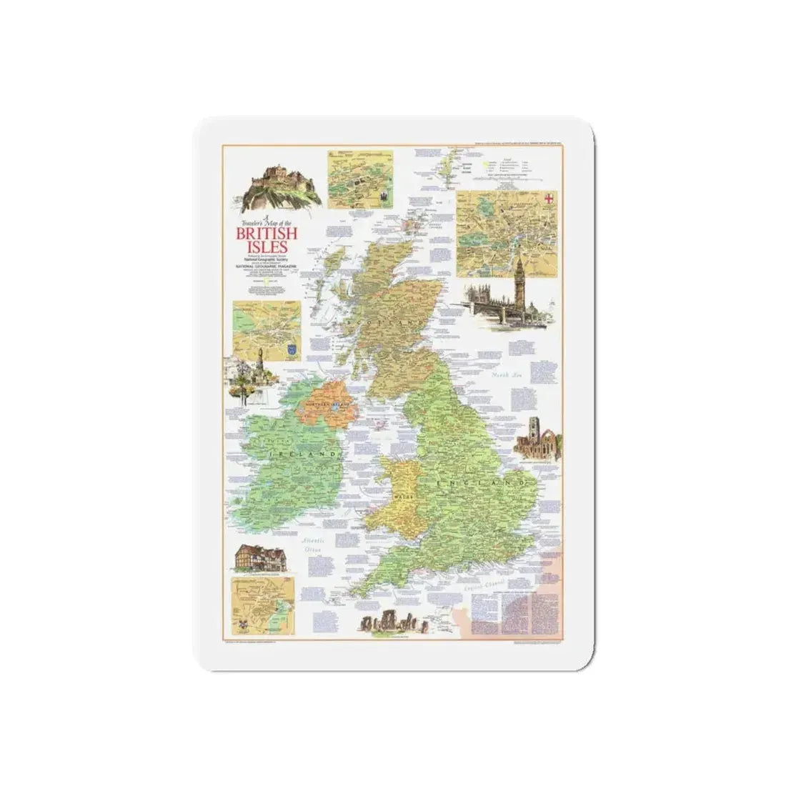 British Isles - A Traveller's Map 1 (1974) (Map) Refrigerator Magnet 5 Inch - The Sticker Space